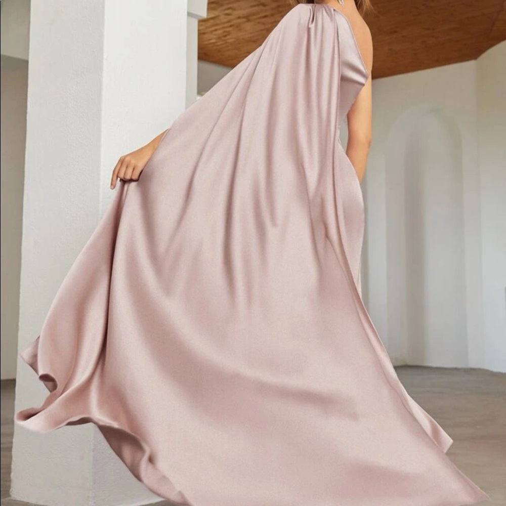 Luxe Pink One shoulder Party Formal Evening Prom Satin Wedding dre… - Picture 2 of 16